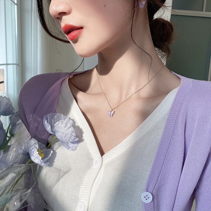 [MHANG]Kalung Jepang dan Korea Kalung kupu-kupu warna akrilik Rantai klavikula liar yang dipersonalisasi Kalung Kesehatan