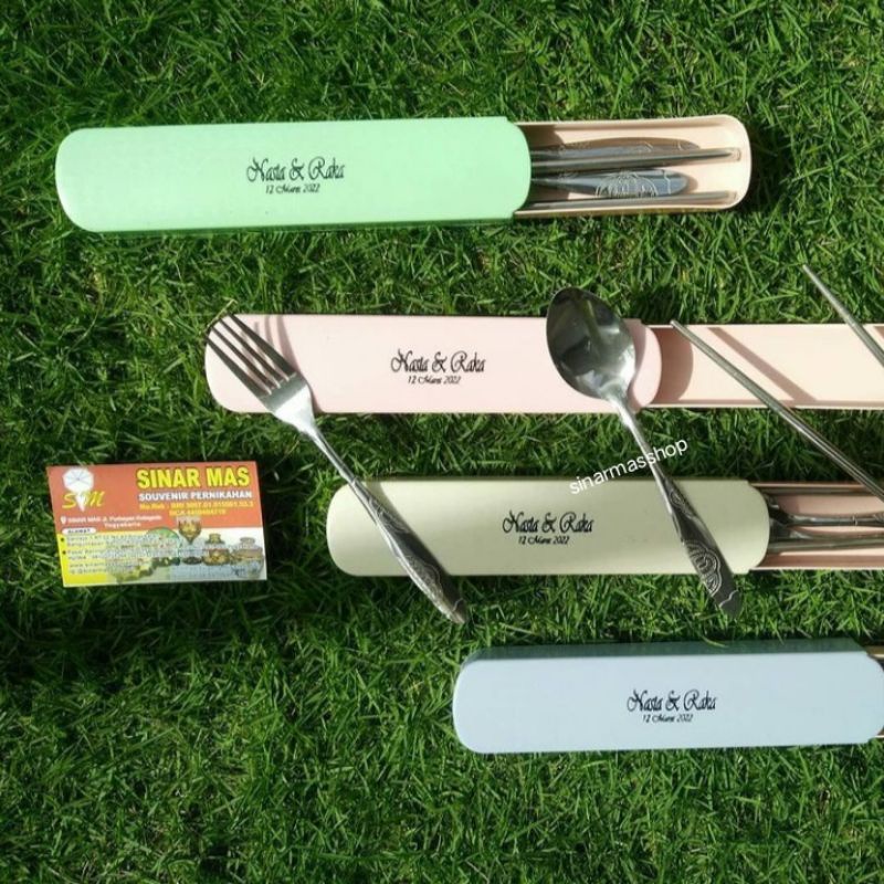 ssouvenir set alat makan stainles steel box MINIMAL 100PCS - souvenir nikah murah - souvenir sendok 