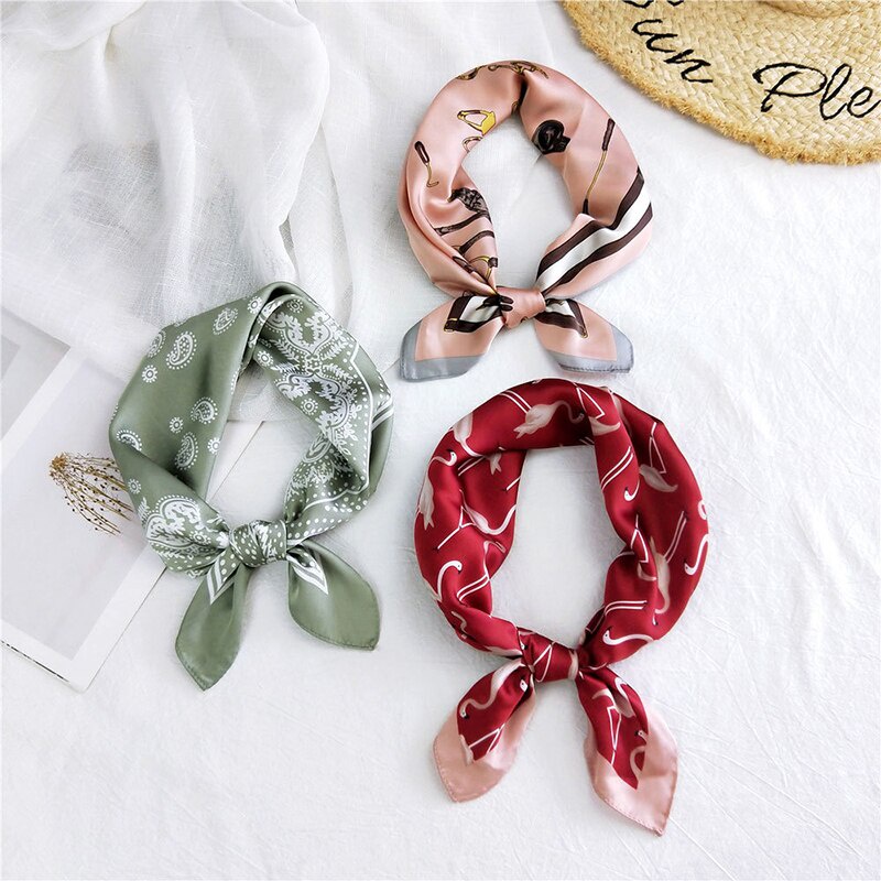 70x70cm Mini Scraf Twilly Leher Kepala Rambut Bahan Silk Immitation Korean Fashion Import Wanita Syal Dekorasi Tas Aksesoris