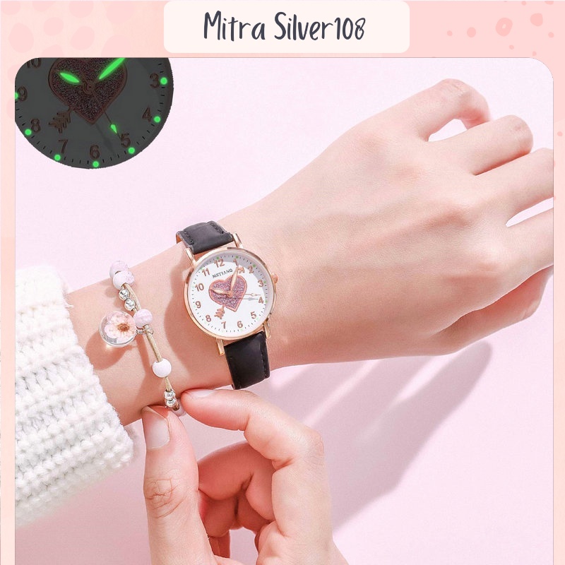 [MS108] JT 18 - Jam Tangan Wanita Quartz Analog Motif LOVE Lucu Dengan Tali Bahan Kulit PU Korean Fashion Import