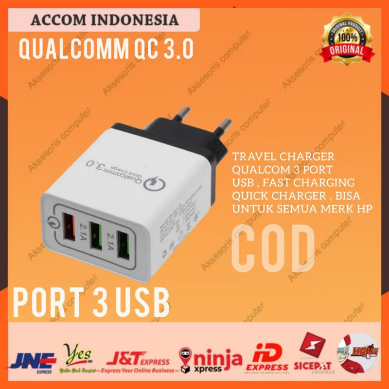 BISA COD KEPALA CHARGER FAST CHARGING / QUALCOMM QUICK CHARGER 3.0 3 PORT 3 USB ORIGINAL TERLARIS