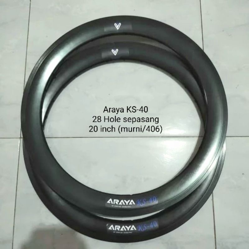 VELG SEPEDA LIPAT DAN BMX 20 MURNI 406 28H DOUBLE WALL 20 INCH RIMS ARAYA KS 40 HITAM