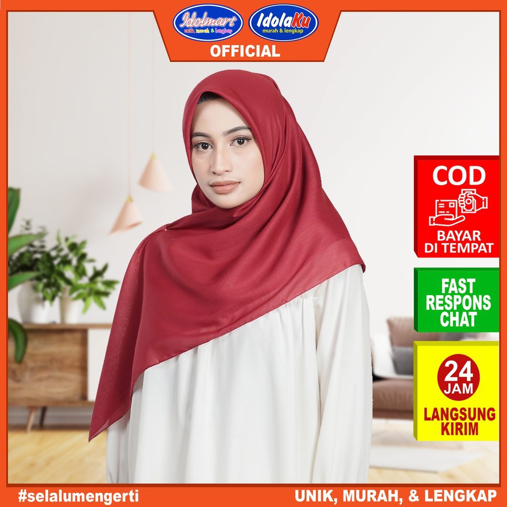 IDOLAKU Kerudung Umama Polos Segi Empat Voal Organic Plain Hijab segi empat Voal Organic Umamma scraf