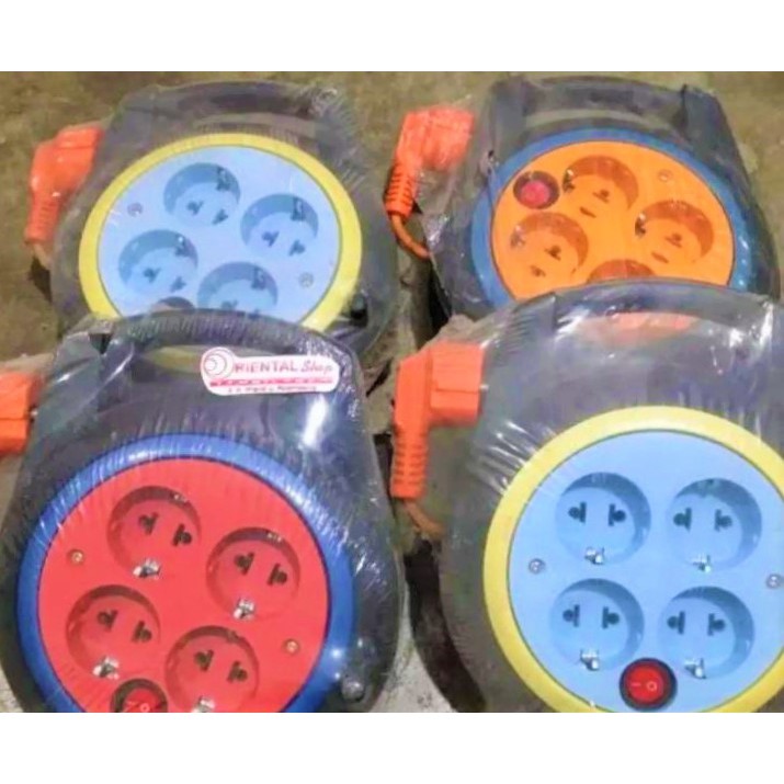 Terminal Stop Kontak Bulat Roll Kabel Panjang 10 Meter 4 Lubang