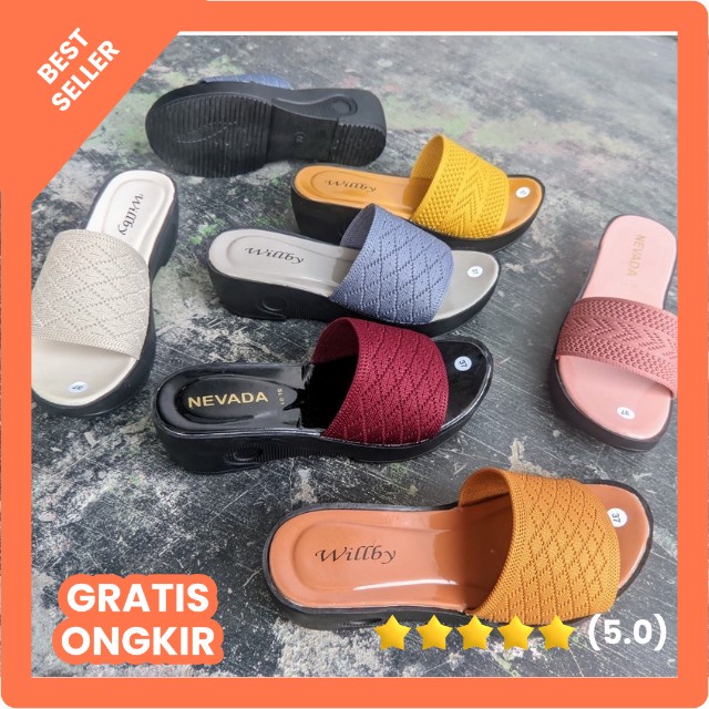 Wedges 5 cm - Sandal Perempuan Heels Sendal Wanita Rajut Import Terbaru