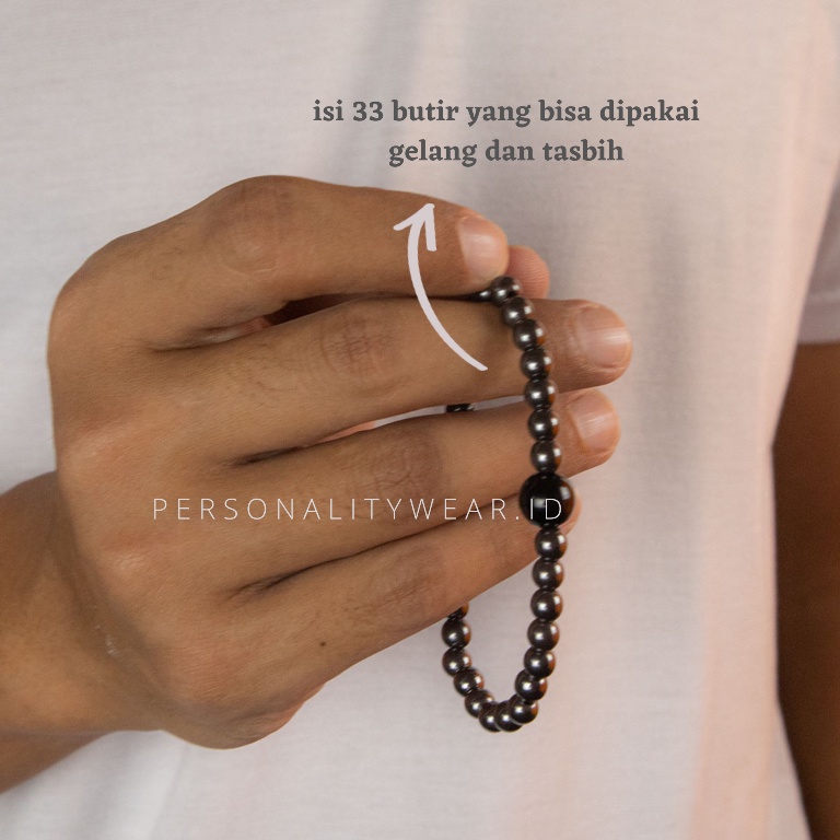 Gelang Tasbih 33 Butir Pria Wanita Keren Simple Batu Akik Blustin Hitam ASLI Alam Natural