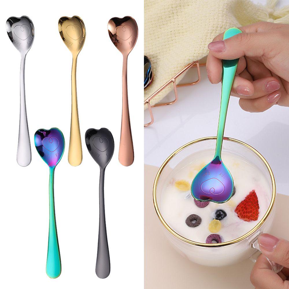 Preva Cutlery Set Reusable Stirring Spoons Stainless Steel Bentuk Hati Sendok Teh Alat Makan