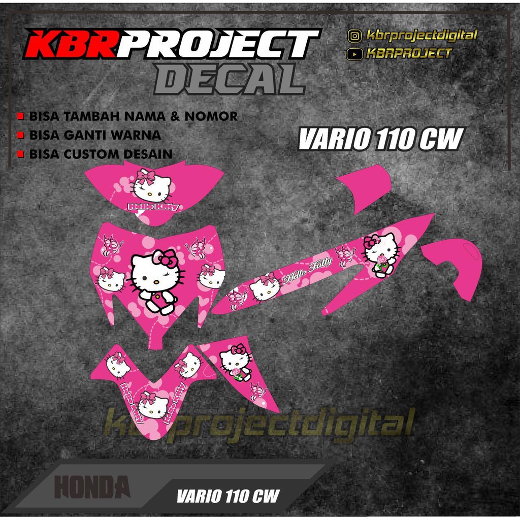 DECAL VARIO 110 CW STICKER VARIASI FULL BODY LIST HONDA VARIO 110 CW MOTIF HELLOW KITTY BISA CUSTOM