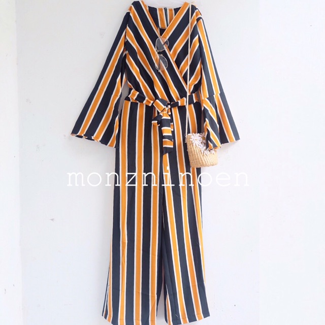 Zara stripy jumpsuit ( model campur )