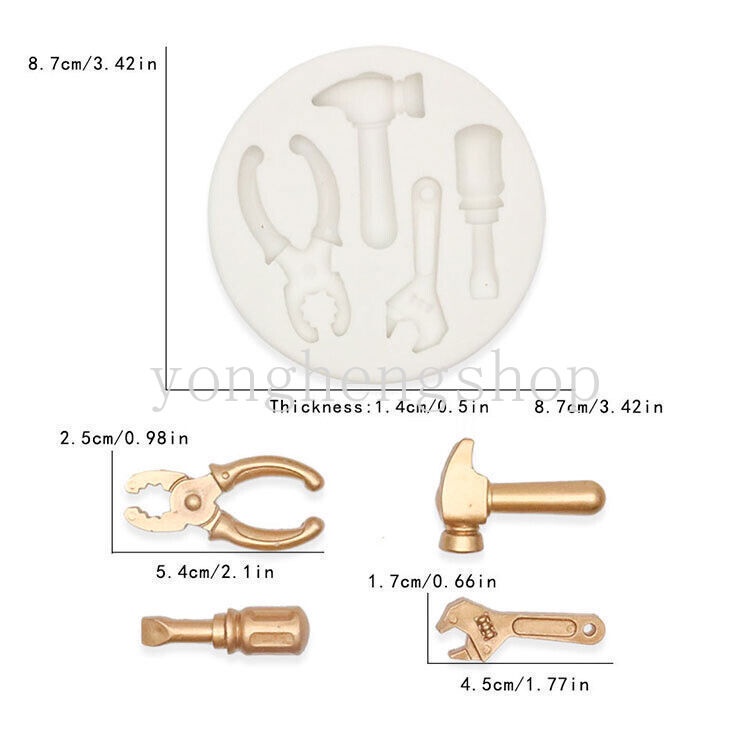 Cetakan Kue / Permen / Cokelat Bentuk Palu Kunci Pas 3D Bahan Silikon Untuk Dekorasi