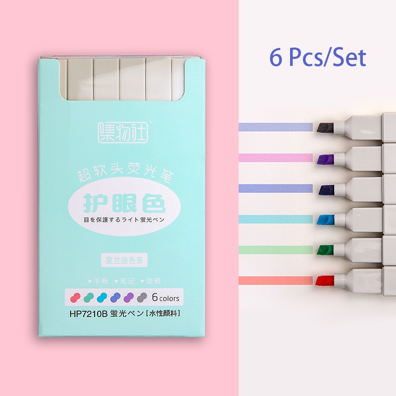 6 Colors Morandi Soft Tip Highlighter Light Color Student Colored Marker