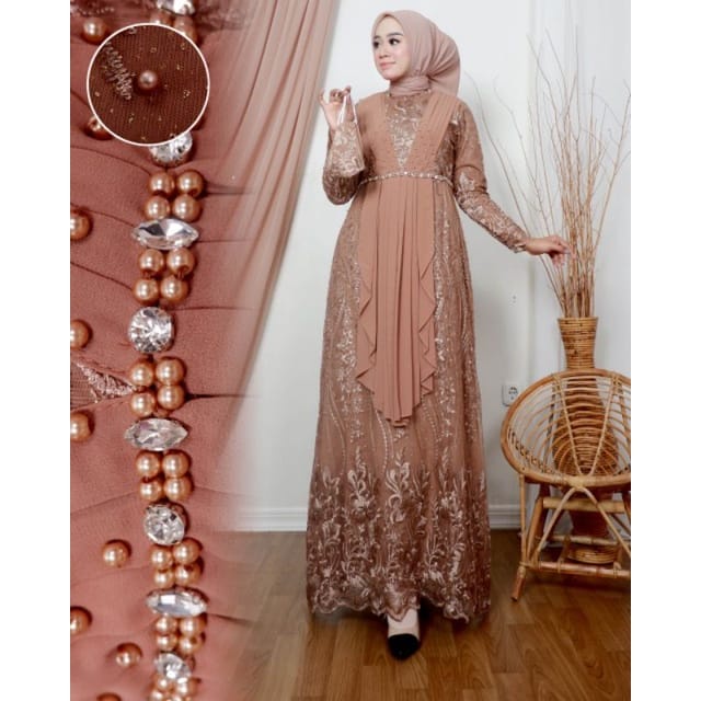 Permata Olshop / Kebaya Gamis Nazwa / Gamis Pesta Terbaru / Gamis Tille Brokat / Kebaya Gamis Kondangan