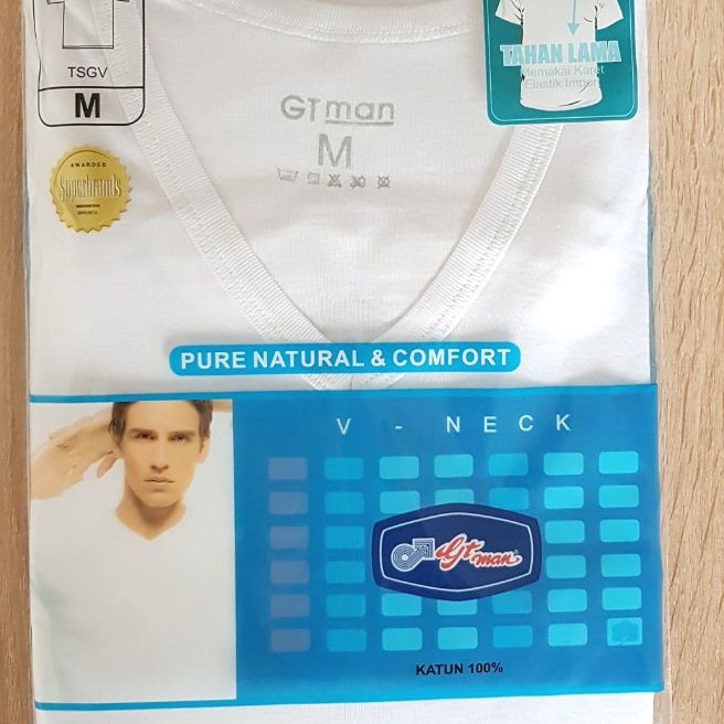 Kaos Dalam Oblong Singlet Pria V -Neck T-Shirt - GT Man TSGV - White ( Putih ) / Black ( Hitam )