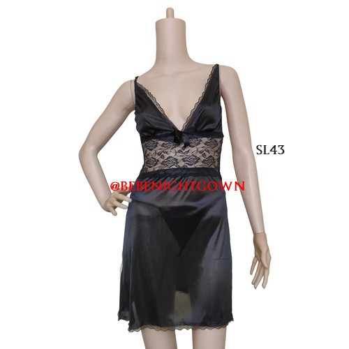 SEXY DRESS LINGERIE BAJU TIDUR SEKSI LACE WANITA ICE SILK SL43