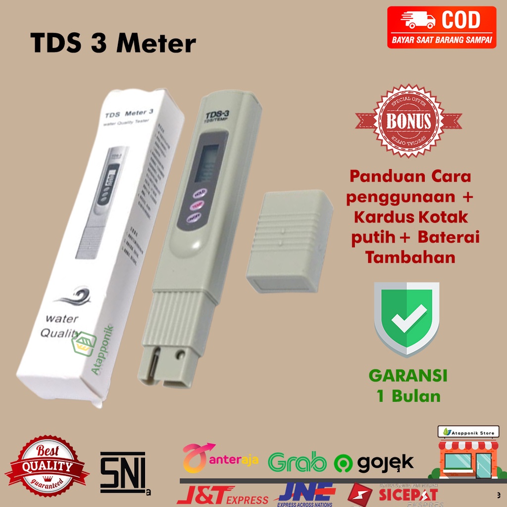 TDS 3 Meter - Alat Ukur Kualitas Air - Alat Ukur PPM Hidroponik