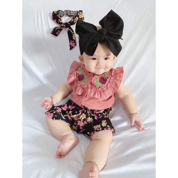 setelan kemeja anak perempuan 1 2 3 tahun newborn 6 12 bulan ruffle ALLYSA NADIA shirt set setelan balita shirt set