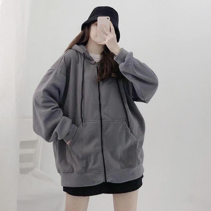 Menarik.. OVERSIZE HOODIE POLOS SLETING ZIPER | JACKET SWEATER WANITA OVERSIZE