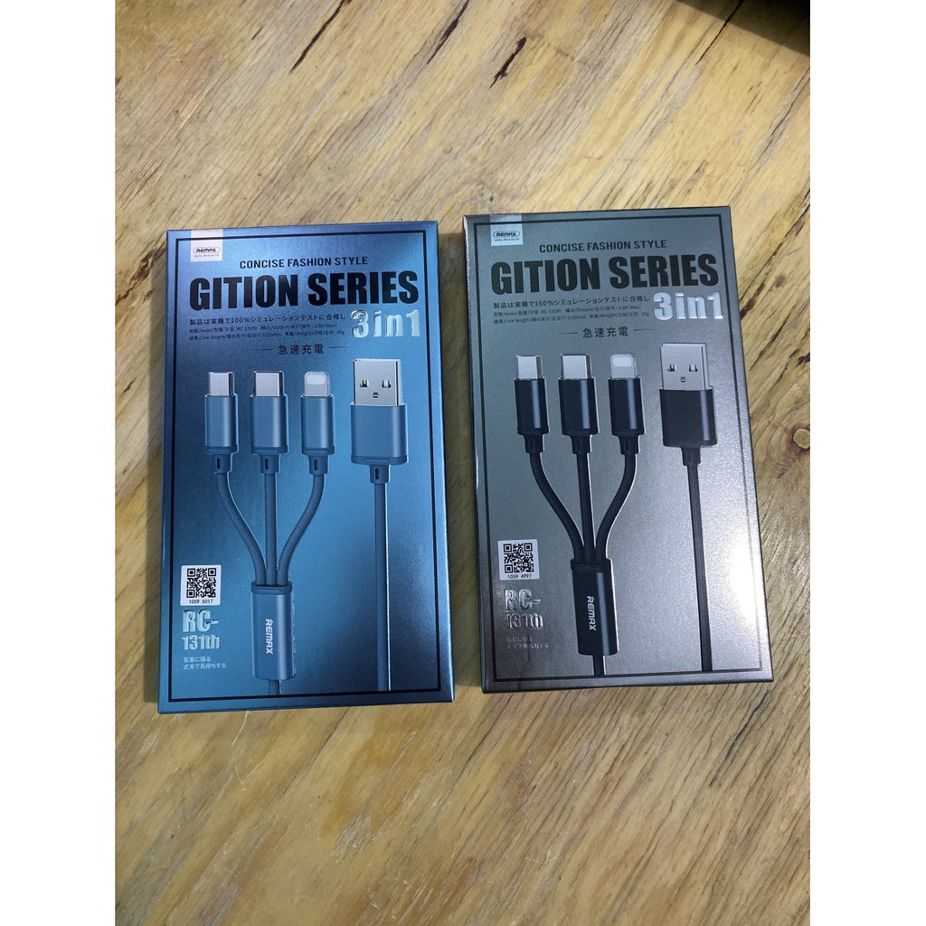 Remax Gition 3 in 1 Kabel Charger Micro USB Lightning Type C RC-131th
