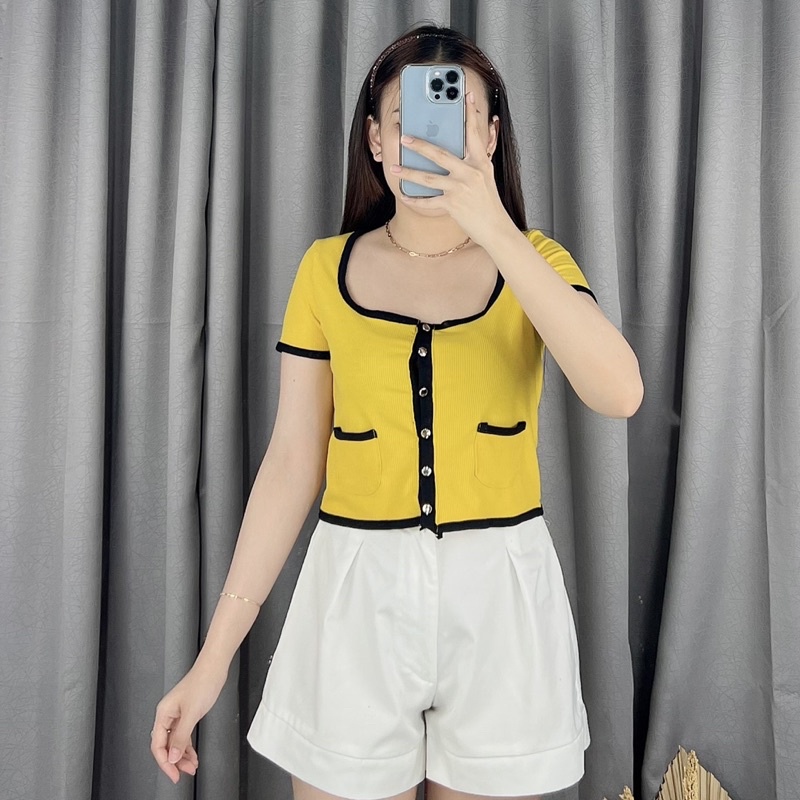 Crop top knit rib two pocket 080  | Crop top knit korea | Atasan crop