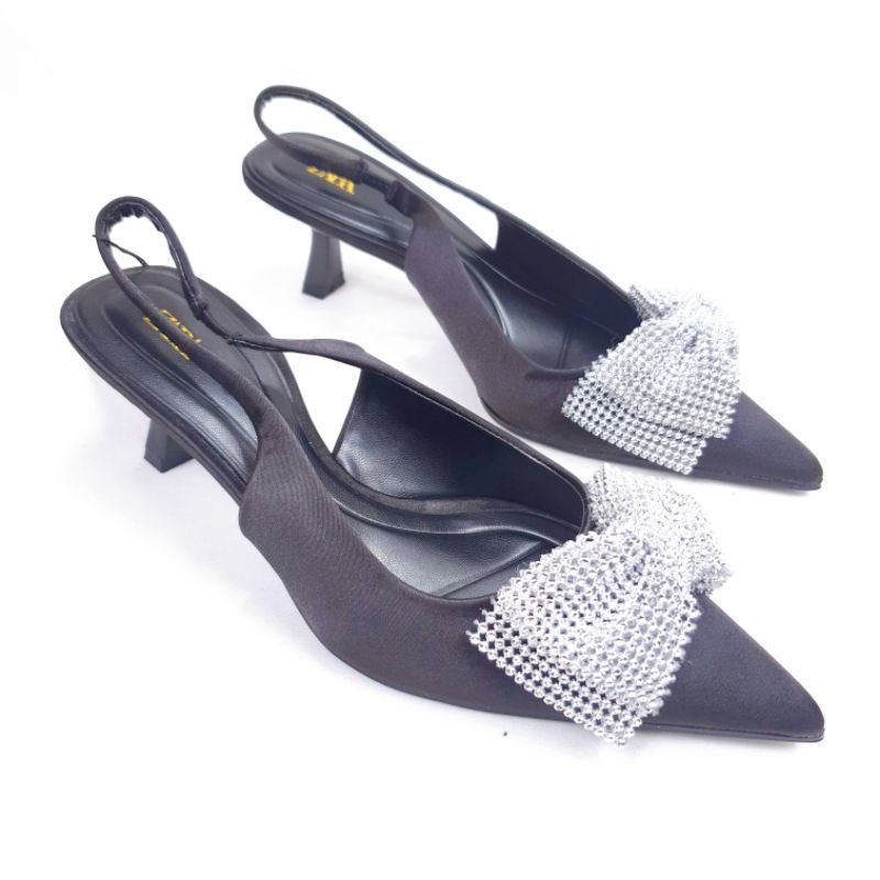 ZR Slingback Kitten Heels With Ribbon