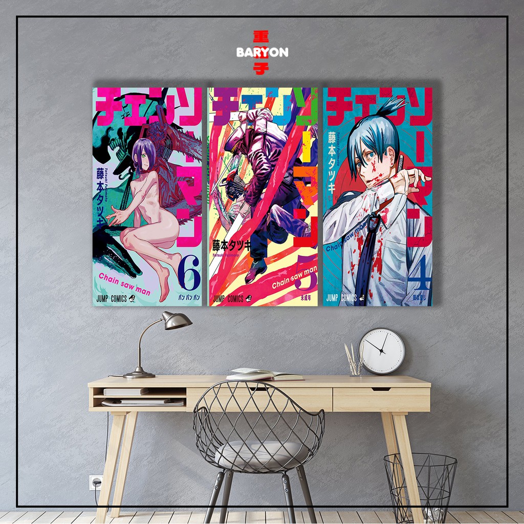 BARYON Wall Decor CHAINSAW MAN Manga Cover Pajangan Poster Kayu Hiasan Dinding Kamar Anime  15 x 30