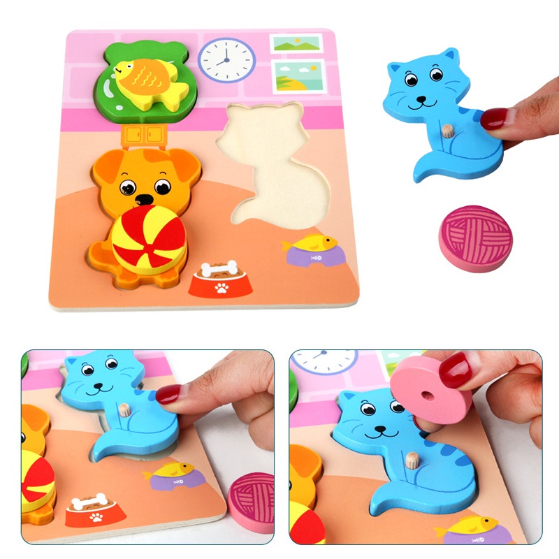 Puzzle Kayu Knob / mainan Jigsaw puzzle /3D wooden toys L273