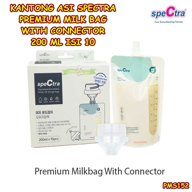 PMS152 KANTONG ASI SPECTRA PREMIUM MILK BAG WITH CONNECTOR 200 ML ISI 10 PCS