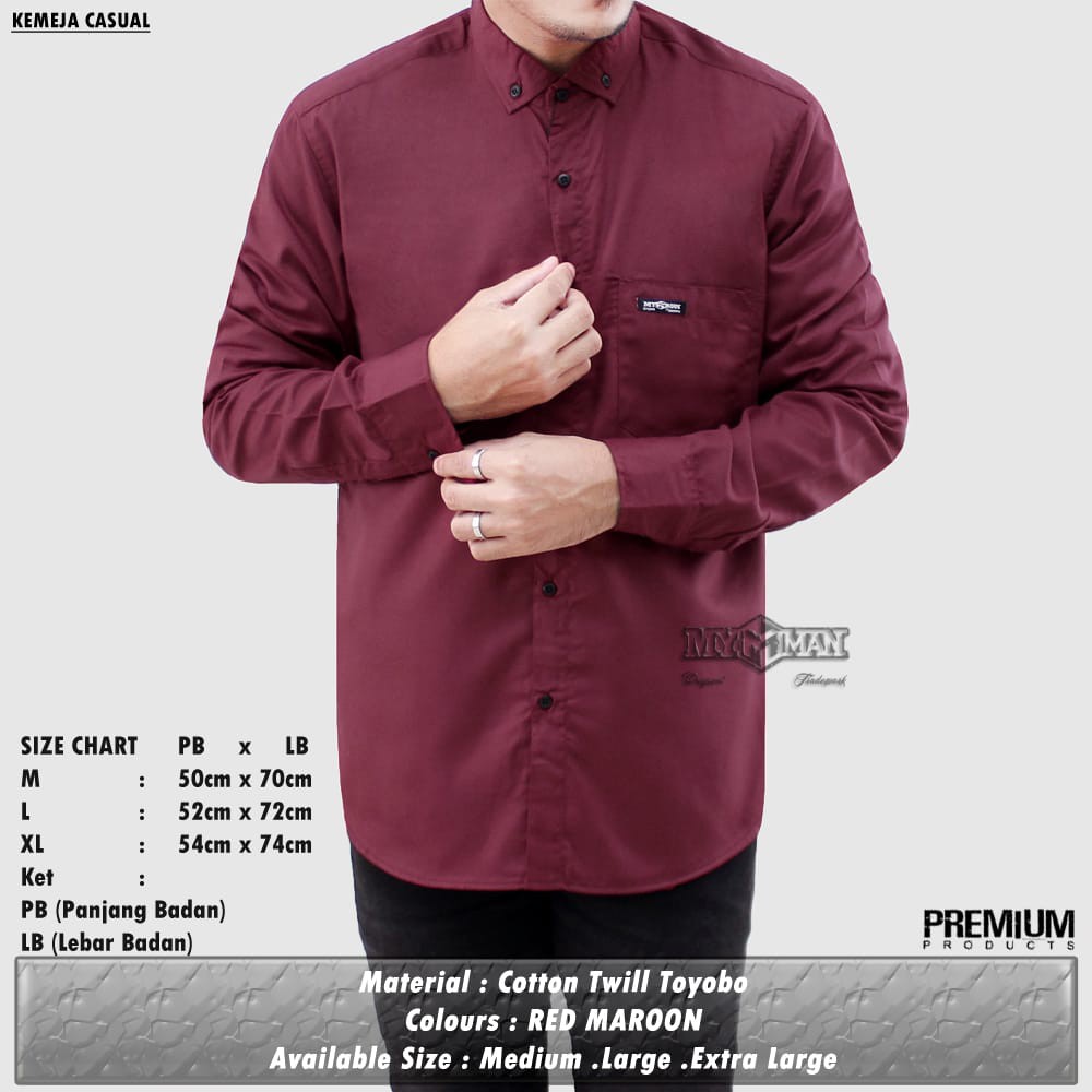 MY MAN Original Kemeja Polos lengan panjang kemeja pria warna maroon art seri MY525