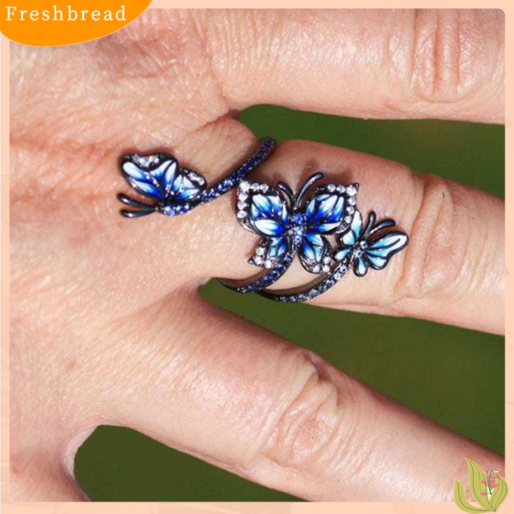 Terlaris Adjustable Ring Elegant Open-end Design Three Blue Butterflies Ring Jewelry for Party