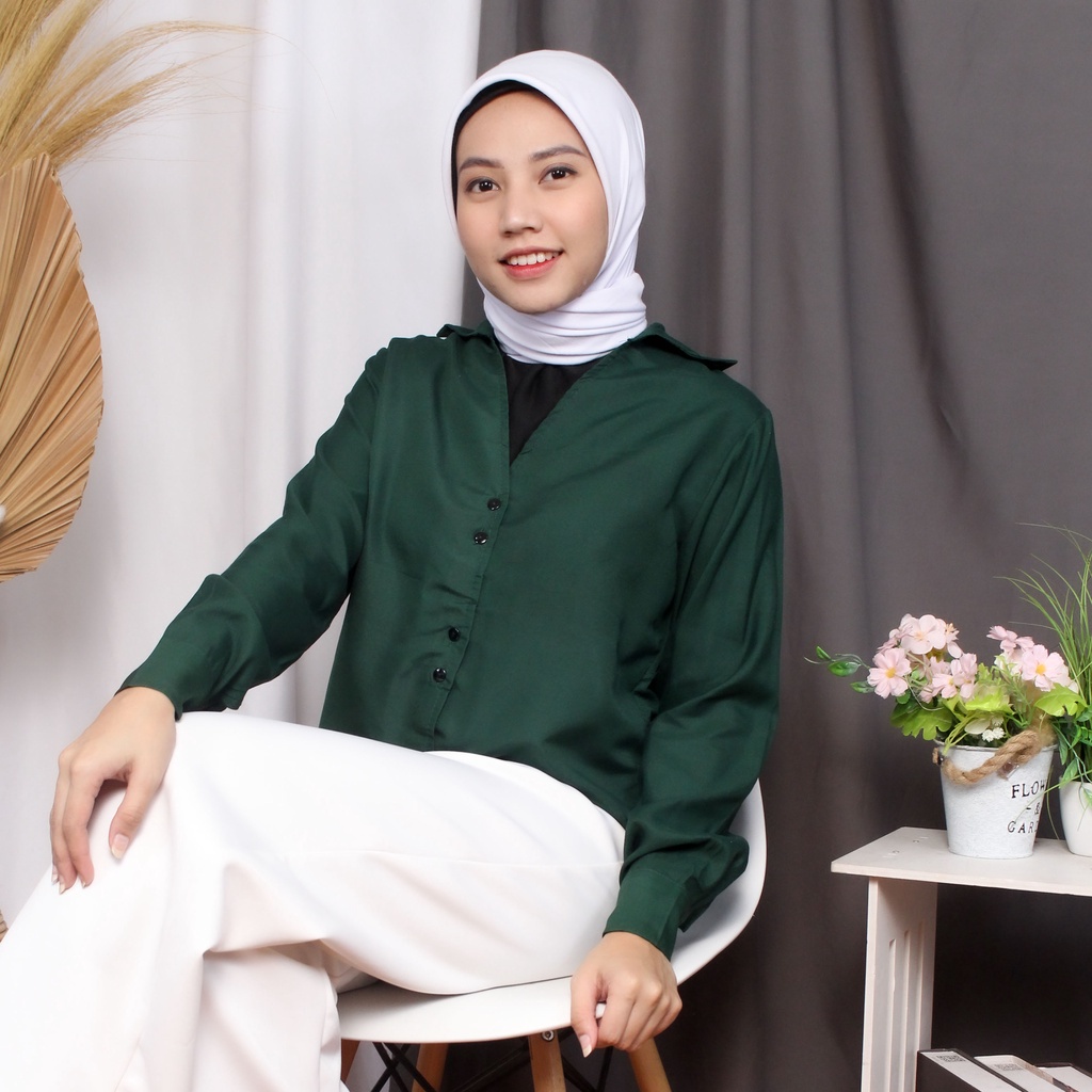 Kemeja Wanita V Neck polos / Kemeja Kerja / Kemeja Casual Wanita