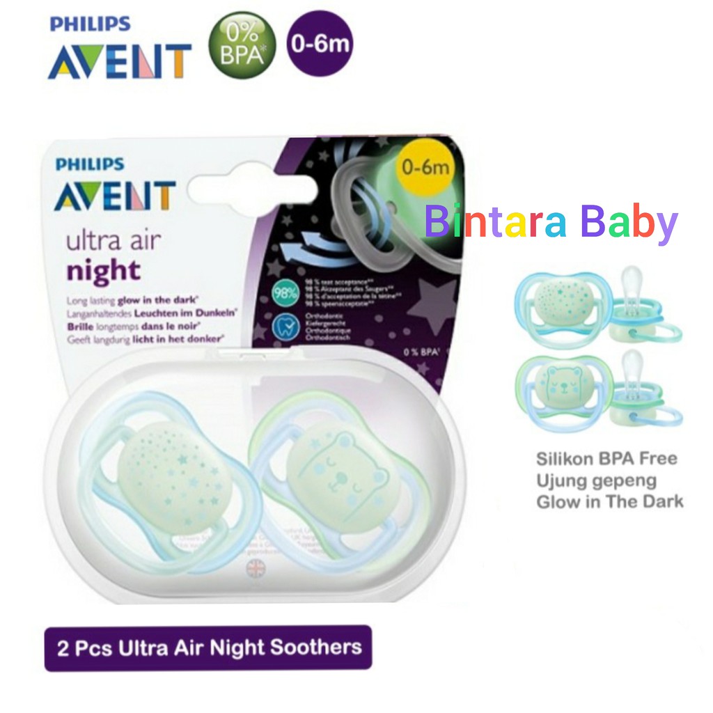 Empeng Avent Philips Avent Soother Pacifier Glow in The Dark 0-6m newborn soother Ultranight 6-18 bulan