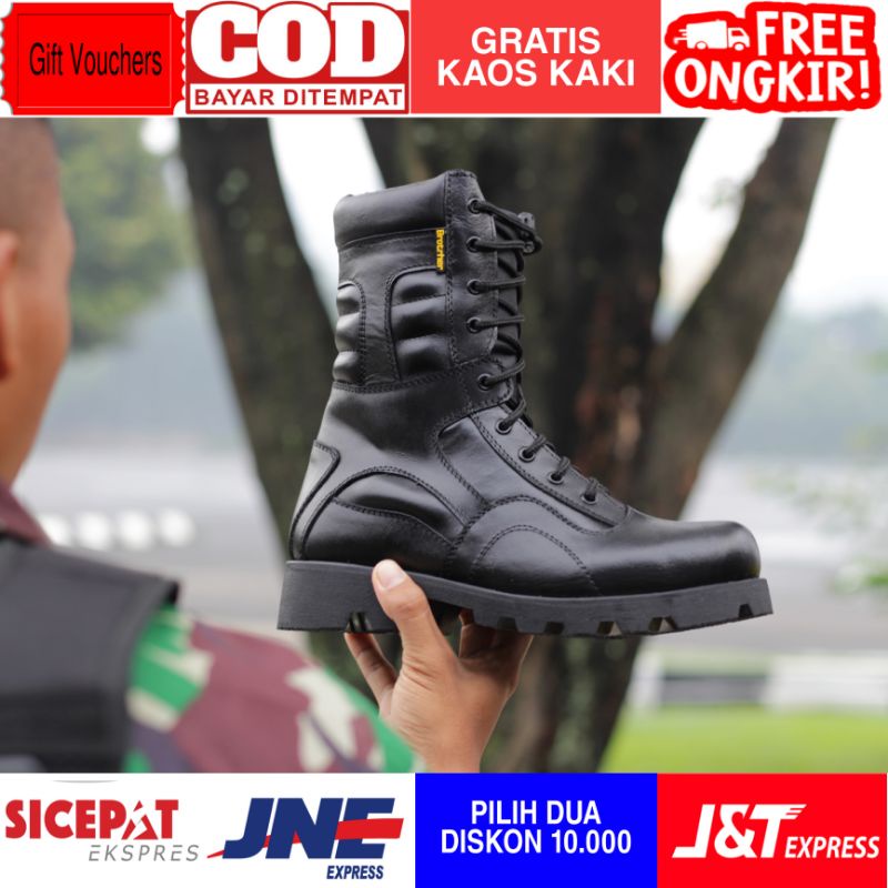 Sepatu Pdl Kulit Tni Polri Desain Timbul Merk Brotrher Lgr Outsole Tebal Resleting Ykk Besar