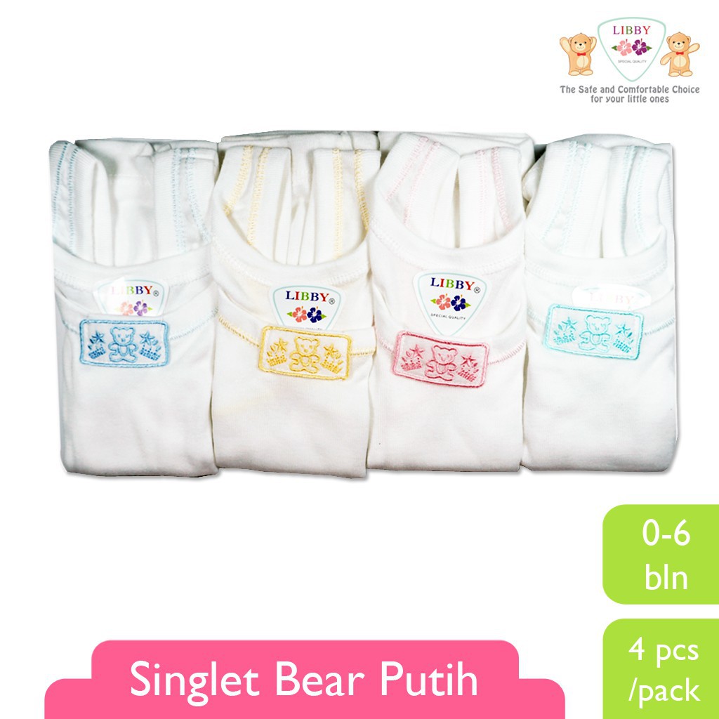 Singlet Bear (4 pcs/pack) - Kaos Dalam Libby Baby 0-6 bln