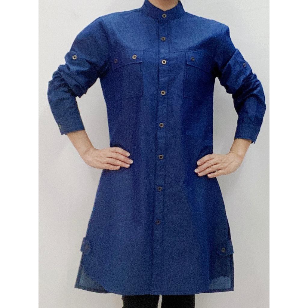 DRESS MUSLIM WANITA  / BUSANA MUSLIM WANITA  / DRESS DENIM WANITA / DRESS WANITA KERAH SHANGHAI