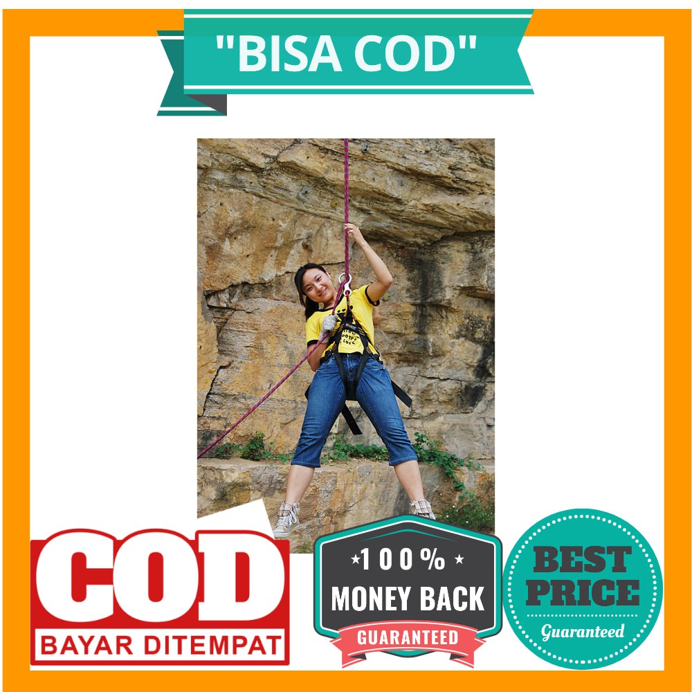 BISA COD Tali Paracord Panjang Tebing Climbing Rope 10mm 20 Meter with Steel Buckle - P4 - Black