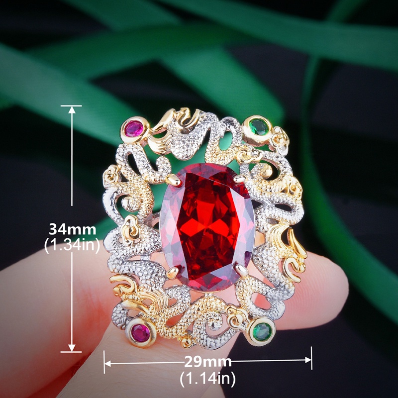 Cincin Geometris Bentuk Oval Kubik Zirkonia Warna Merah Gaya Vintage Klasik Untuk Wanita