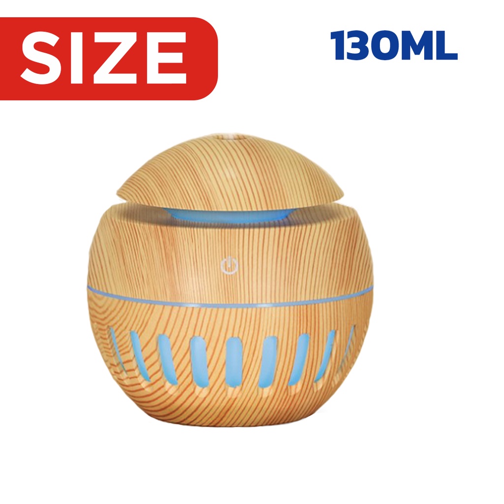 Humidifier Air Aromaterapi Diffuser Model Bulat Kecil Tekstur Kayu 130ml