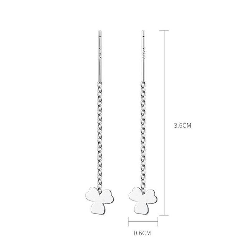 Papaozhu Trendi s925 Rantai Perak Beruntung Clover Anting Wanita Sederhana Fashion Menjuntai Anting-Anting Trendi Telinga Perhiasan