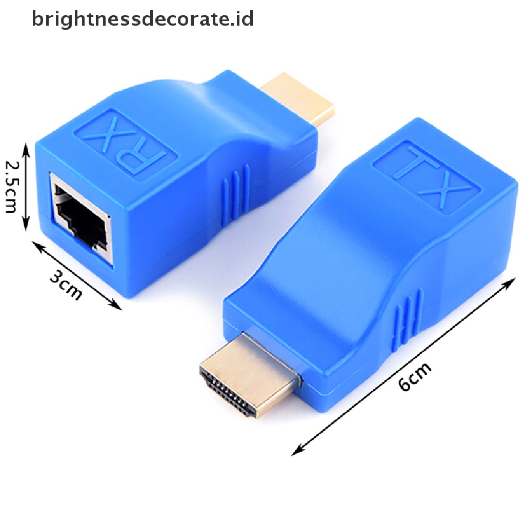 2pcs Adapter Extender Hdmi 1080p Ke Rj45 Over Cat 6 Network Lan Ethernet Warna Biru