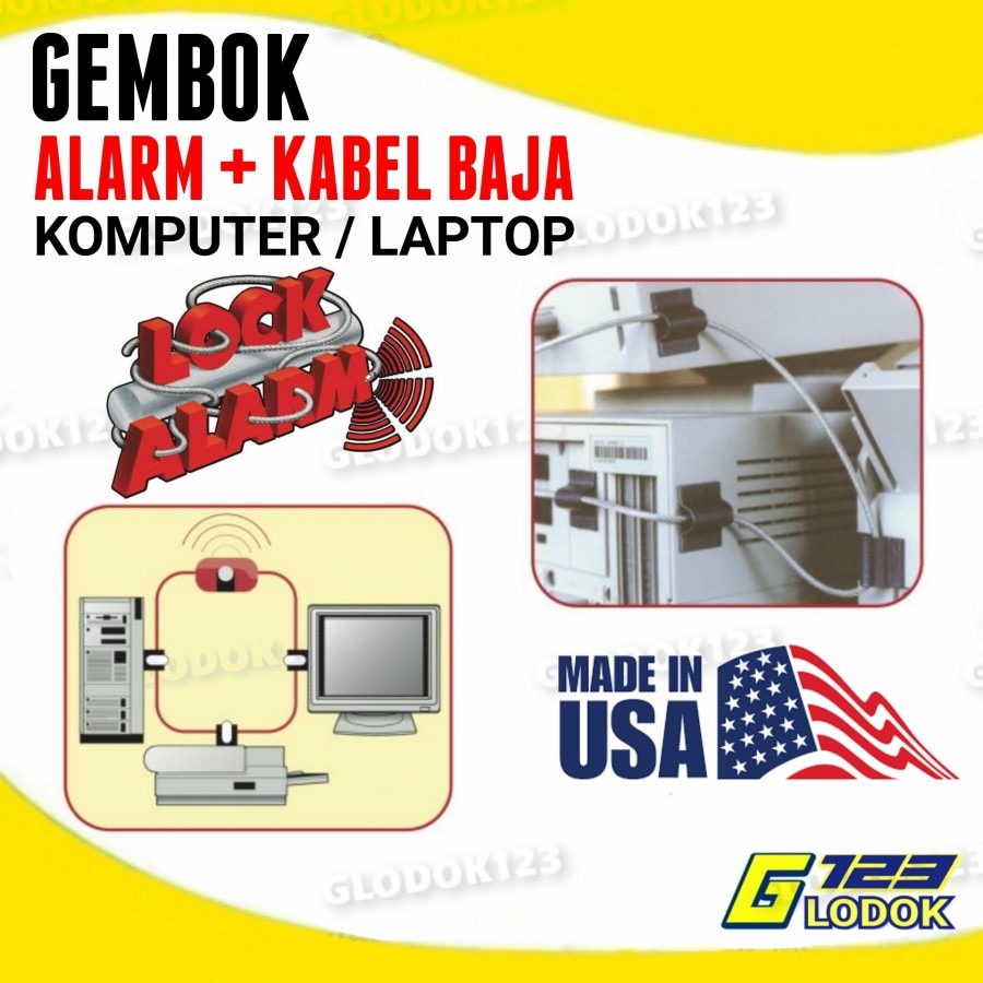 LOCK ALARM Gembok Alarm Komputer Laptop Kabel Baja ORIGINAL USA