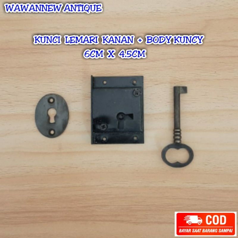 Kunci Pengaman Laci Lemari Gerobok + Body Kunci Antik Murah 6cm x 4.5cm