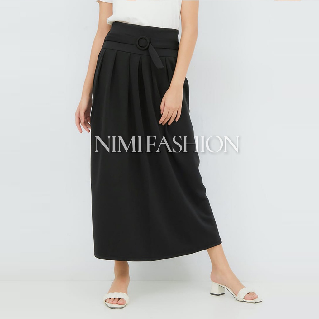 NIMI - Ghea Skirt Rok Panjang Scuba Tebal Slit Depan Bawahan Rok Kerja Hitam Premium