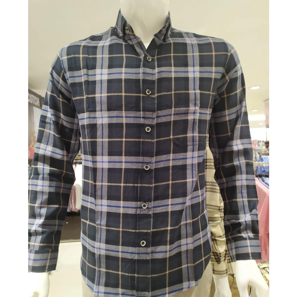 LARUSSO Baju Kemeja Hem Casual Lengan Panjang  laki Laki dewasa Baju Cowok Flanel Original