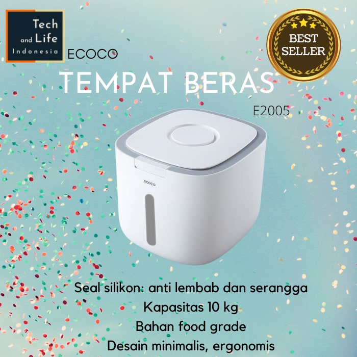 Ecoco Tempat Dispenser Beras 10 KG Rice Bucket Estetik