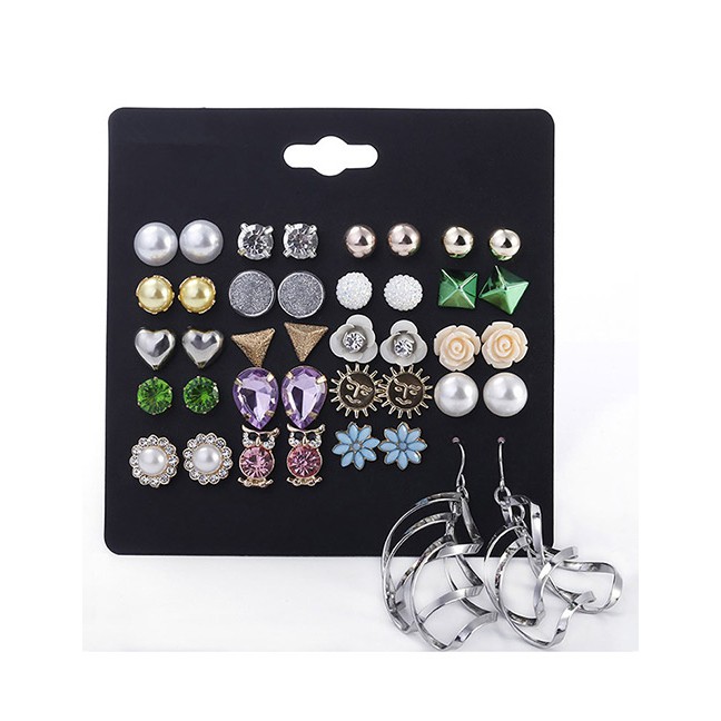 LRC Perhiasan Anting Set Fashion Multi-color Geometric Shape Decorated