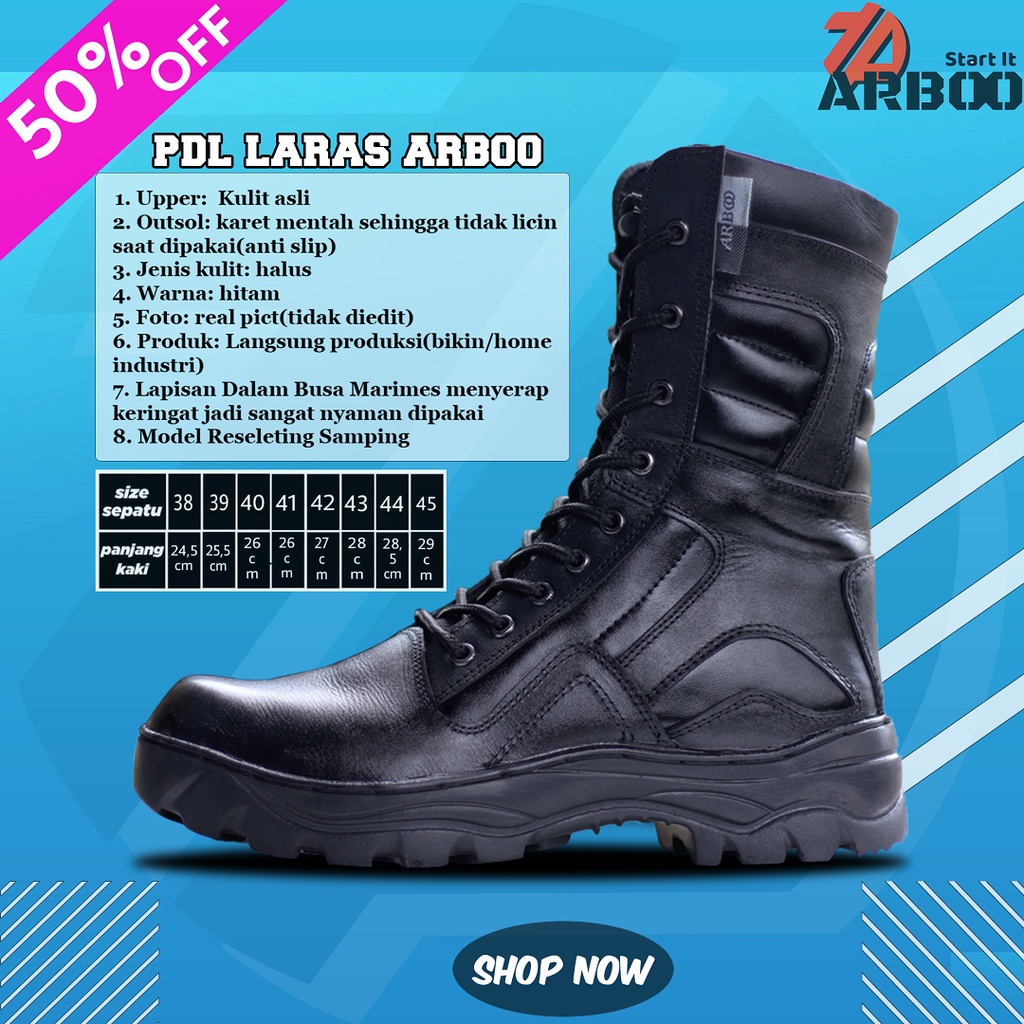 SEPATU PDL TNI POLRI 100% KULIT ASLI PDL SATPAM SECURITY PDL TNI AD AL AU TERBARU HITAM Original Arb