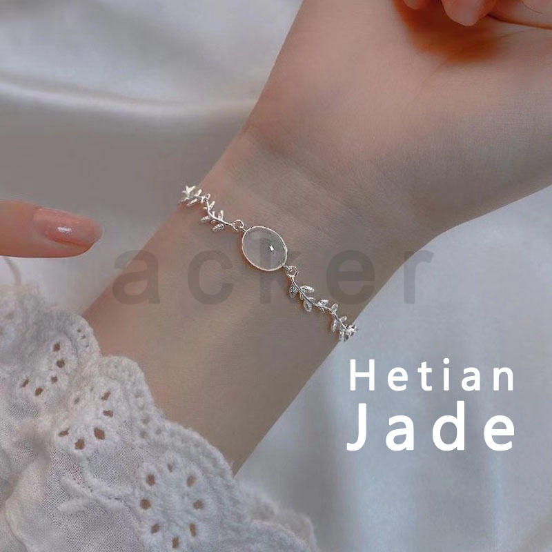 Gelang Rantai Giok Hetian Alami Bahan S925 Silver Untuk Wanita