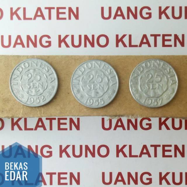 Set tahun Lengkap 25 Sen Garuda Aluminium paket uang kuno koin emisi 1952,1955,1957