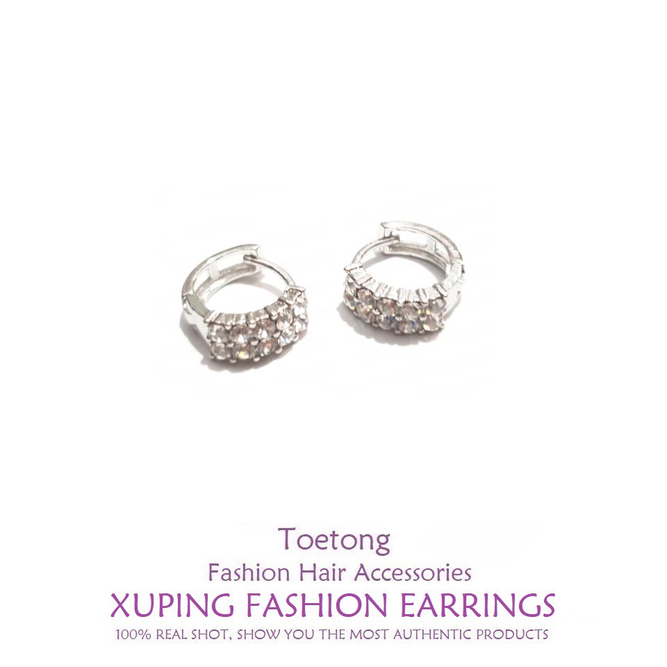 Anting Jepit Titanium Zicron Anti Karat Giwang Permata Berlian Xuping Fashion Hoops Earrings-3