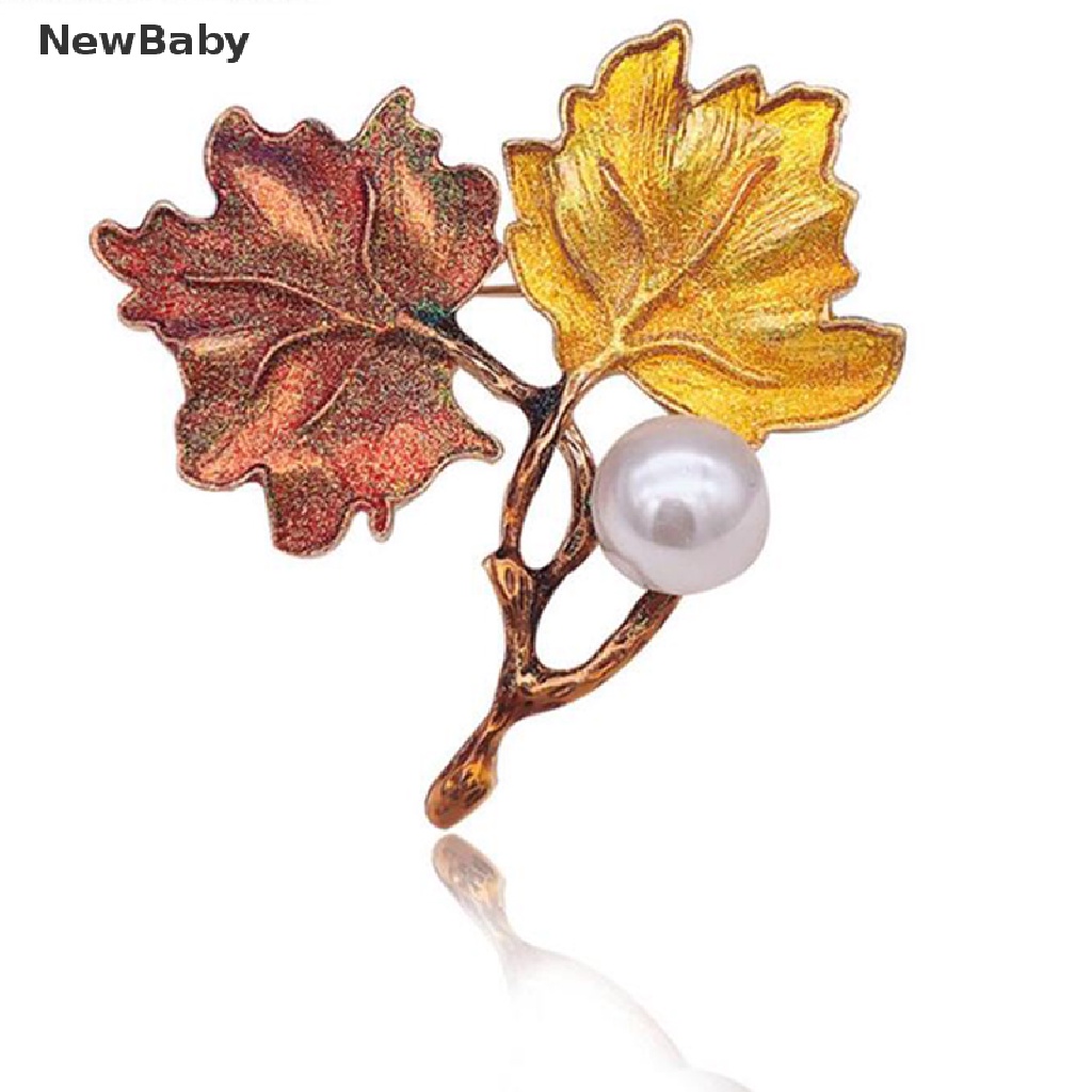 Newbaby Bros Pin Korsase Daun Maple Vintage Hias Mutiara Untuk Aksesoris Wanita